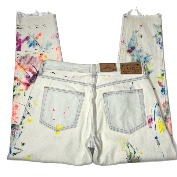 Polo Ralph Lauren Avery Boyfriend White Paint Splatter Jeans - Picture 3 of 10